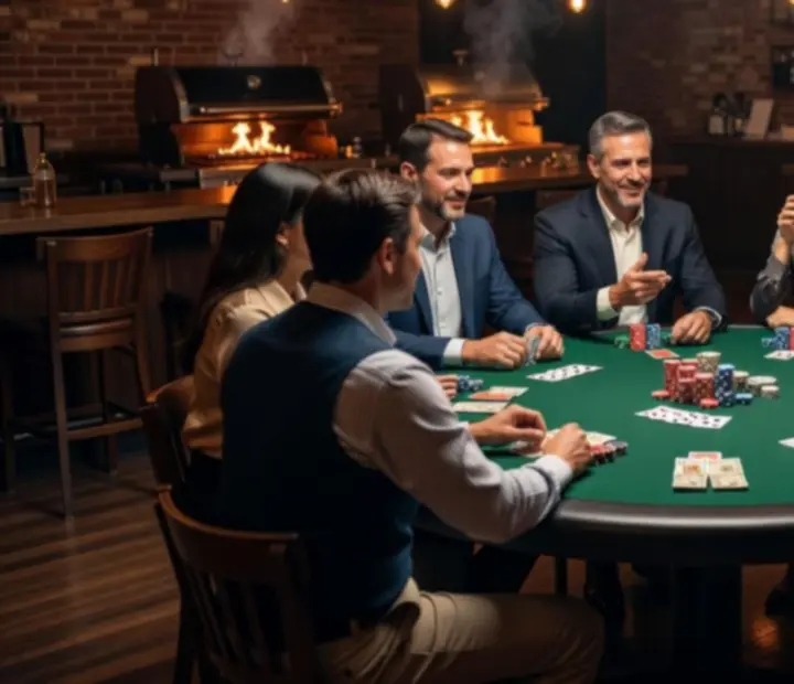 Offline Texas Hold'em pókerasztal játékosokkal a Nyerolista The Pit poker lounge-ban.